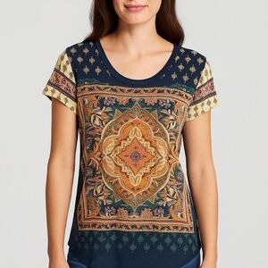 Lucky Brand Boho Mandala Print Tee - Size Large